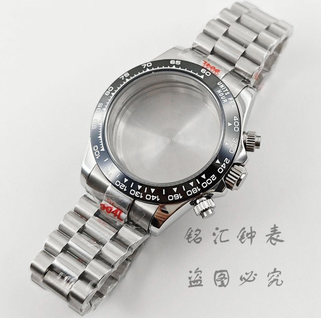 Uhrengehäuse VK63, 40 mm, schwarze Lünette, Präsidentenarmband, Edelstahl, Saphirglas, Unisex - Bild 1