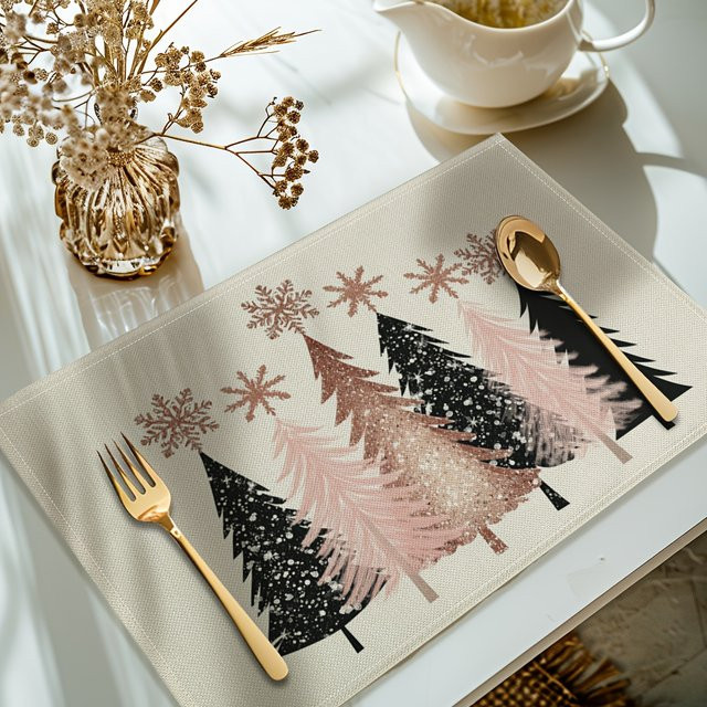 Vikama 4er Set Weihnachts-Tischsets mit Goldpulver-Effekt und Schneeflocken-Design in Gold - Bild 1