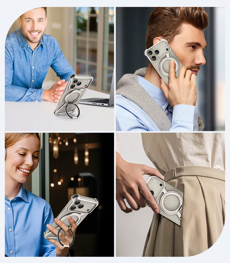 Eary Handyhülle für iPhone 17 16 15 Pro Max mit Metallrahmen und 360 Grad drehbarem Magnetständer, stoßfeste Rahmenlose Schutzhülle - Bild 5