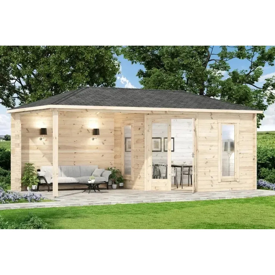 Alpholz 5-Eck Gartenhaus Liwa mit Walmdach in Blockbohlenbauweise, unbehandelt, B/T: 575 x 272 cm - Bild 2