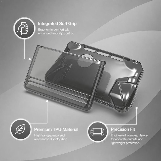 GRWIBEOU Schutzhülle für AYN Thor mit zwei Bildschirmen, transparente TPU-Hülle mit integriertem Softgriff, Schwarz - Bild 1