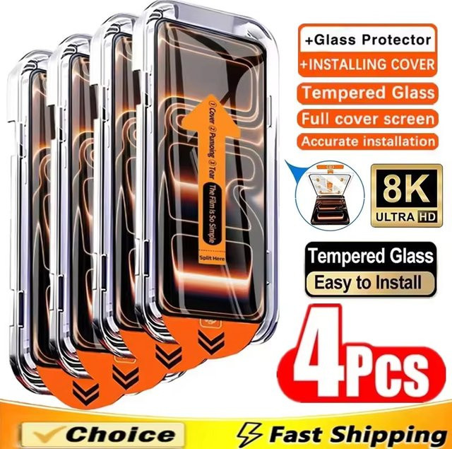 Panzerglas Displayschutzfolie für Apple iPhone 11 bis iPhone 18 Pro Max, transparent, einfache Installation, staubfrei - Bild 1