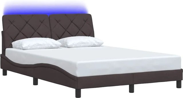 vidaXL Bettgestell mit LED und USB-Ladeanschluss aus Stoff in Dunkelbraun, B/T: 140 x 200 cm - Bild 1