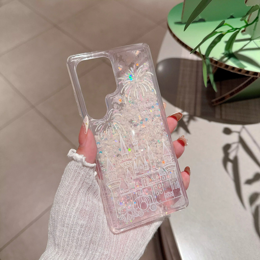 Transparente Silikonhülle mit Glitzer Cartoon Schloss und Nachtleuchteffekt für Samsung Galaxy S22 S23 S24 S25 Ultra Plus, Farbe: Transparent/Weiß - Bild 3