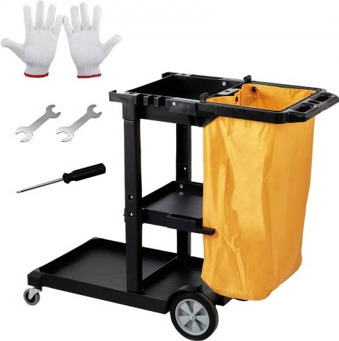 VEVOR Reinigungswagen mit 3 Fächern in Schwarz und Gelb, B/T/H: 120 x 51 x 98 cm - Bild 1
