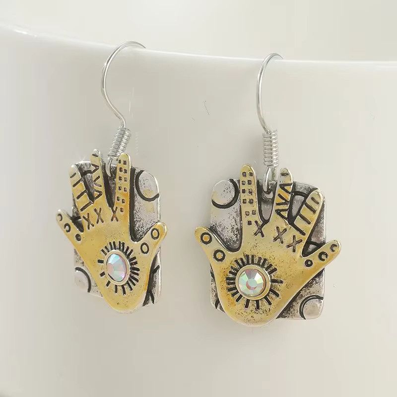 YoYo Ohrringe, Handförmige Schnitzerei, Gold, Kristall, Unisex - Bild 2