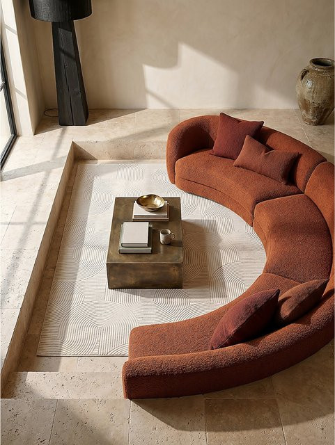 Kurzflor Teppich Kadima Design in Beige mit Wellenmuster, B/B: 200 x 200 cm - Bild 1