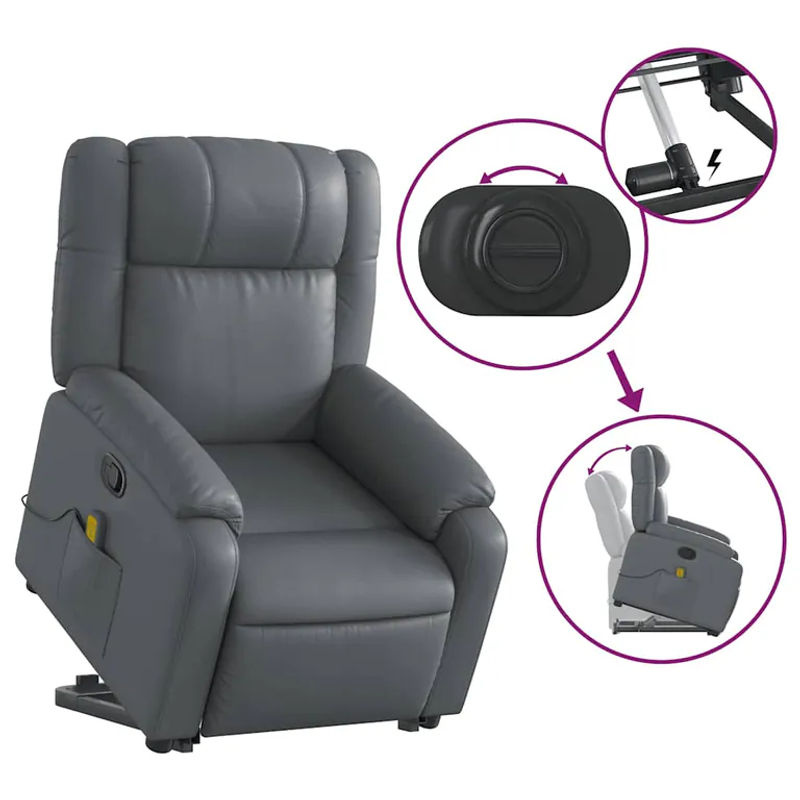 Vidaxl Massagesessel und Aufstehhilfe als Relaxsessel in Grau aus Kunstleder - Bild 5