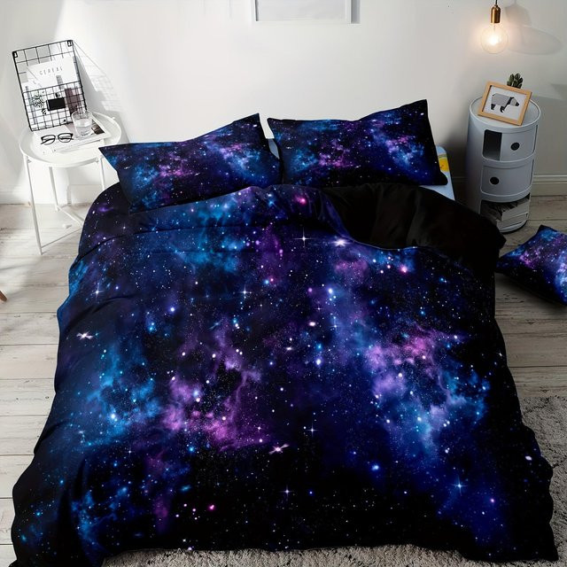 Softura Bettwäsche-Set mit Sternen-Galaxie-Print in Lila, Mikrofaser, B/H: 180 x 210 cm - Bild 1