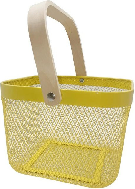 Aufbewahrungskorb aus Eisen mit Netzgewebe und Holzgriff von Chic Interiors, Farbe Gelb, B/T/H: 24 x 24 x 18 cm - Bild 1