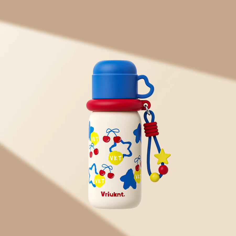 VRIUKNT Isolierter Edelstahlbecher mit 3-Wege-Trinkfunktion und tragbarem Umhängeband, 500 ml, in Pink, Gelb oder Multicolour - Bild 2