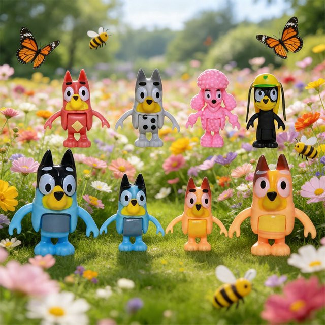 Bluey Familie & Freunde Actionfiguren-Set, 8-teiliges Set, bewegliche Sammelfiguren - Bild 1
