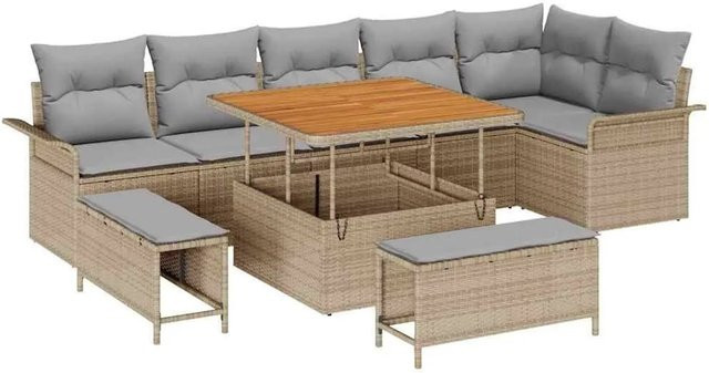 vidaXL Garten-Sofa-Set 9-tlg. in L-Form mit Kissen, Beige und Hellgrau - Bild 1