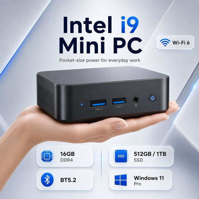 FUCHU Mini Gaming-PC in Schwarz mit Windows 11, Intel Core i9 10980HK, 32GB RAM und 1TB SSD, inklusive WiFi 6 und Bluetooth 5.2 - Bild 1