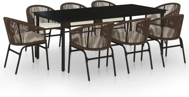 vidaXL 9-teilige Garten-Essgruppe aus PVC-Rattan und gehärtetem Glas in Braun - Bild 1