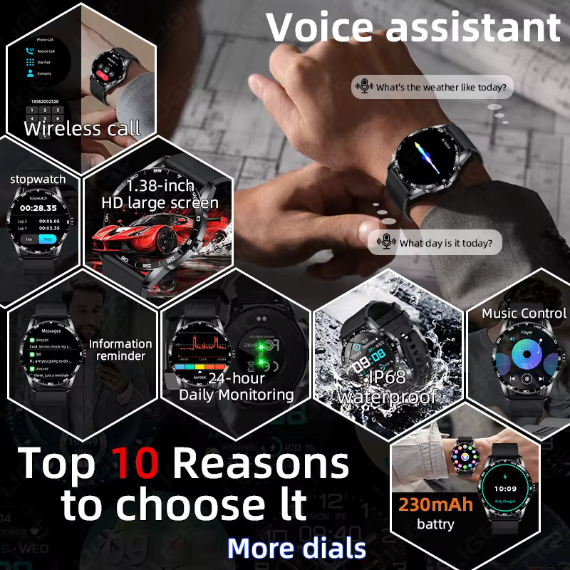LIGE Smartwatch 2025 mit 1,38 Zoll Display für Männer und Frauen mit Bluetooth Anruffunktion und Benachrichtigungen für Android und iOS in Schwarz und Gold - Bild 3