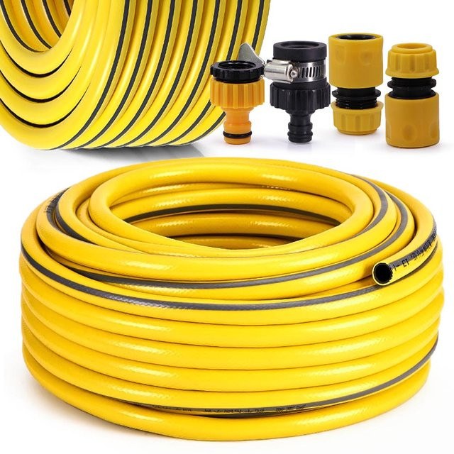 Gelber 1/2 Zoll PVC-Bewässerungsschlauch mit Anti-UV-Schutz und Schnellverbinder-Set für Garten und Außenbereich - Bild 1