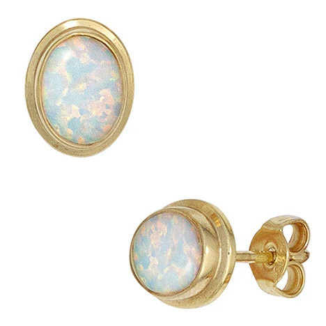 Colfem Ohrstecker oval, 333 Gelbgold, 2 Opale - Bild 1