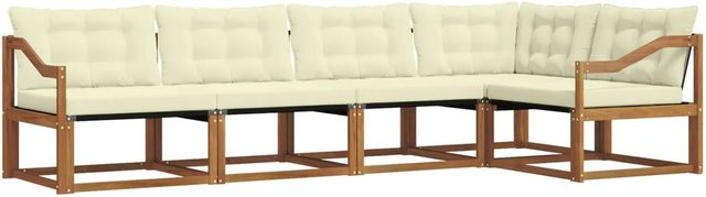 vidaXL Outdoor-Sofagarnitur L-Form aus Akazienholz mit Kissen, 5-teilig, Natur und Beige - Bild 1
