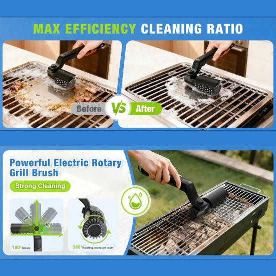 Pavo Kabellose Elektrische Grillbürste in Schwarz mit verstellbarem Edelstahlkopf und 3 Stufen zur Fettentfernung - Bild 5