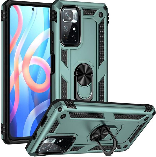 Stoßfeste Handyhülle mit Metallring für Xiaomi Redmi Note 10 11 Pro Max 9T 10T 5G in Grün - Bild 1