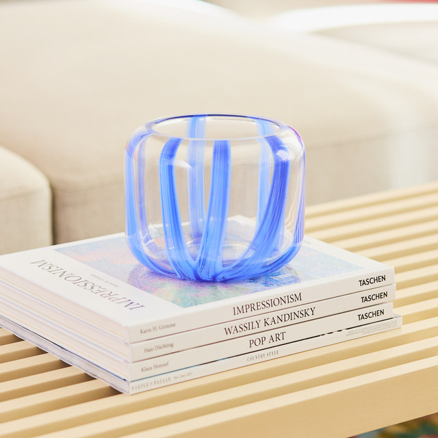 Windlicht aus Glas mit Streifen-Design von BLUME2000 in Blau, Breit, Höhe: 11,0 cm - Bild 1
