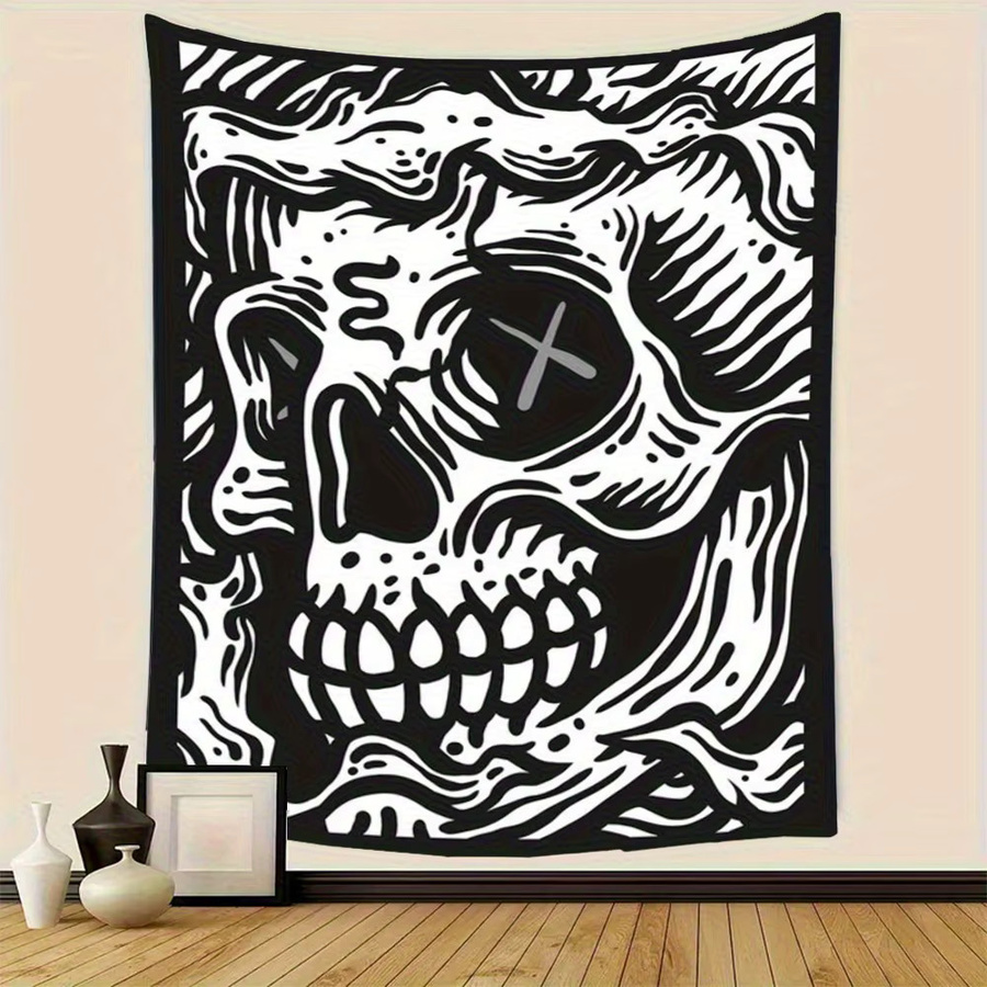 VIKAMA Wandteppich mit Totenkopfmotiv in Schwarz-Weiß - Bild 3