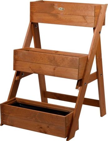 Dobar Dreistufige Pflanztreppe aus Kiefernholz mit Blumenkästen und Pflanzfolie, Braun, B/H/T: 60 x 90 x 70 cm