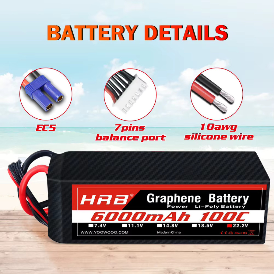 HRB 6S Graphene LiPo Drohnenbatterie mit EC5-Anschluss, 22,2 V, 6000 mAh, 100C, Schwarz - Bild 4