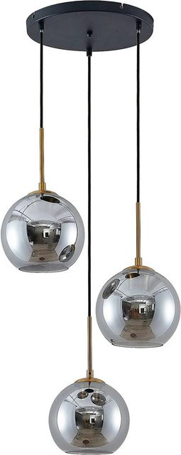 Lindby Pendelleuchte Jurian 3-flammig Modern aus Metall und Glas in Alu-grau mit E27 Fassung - Bild 1