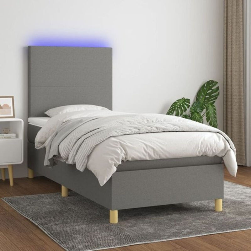 vidaxl Boxspringbett mit Matratze und LED in Dunkelgrau, B/B: 90 x 190 cm - Bild 1