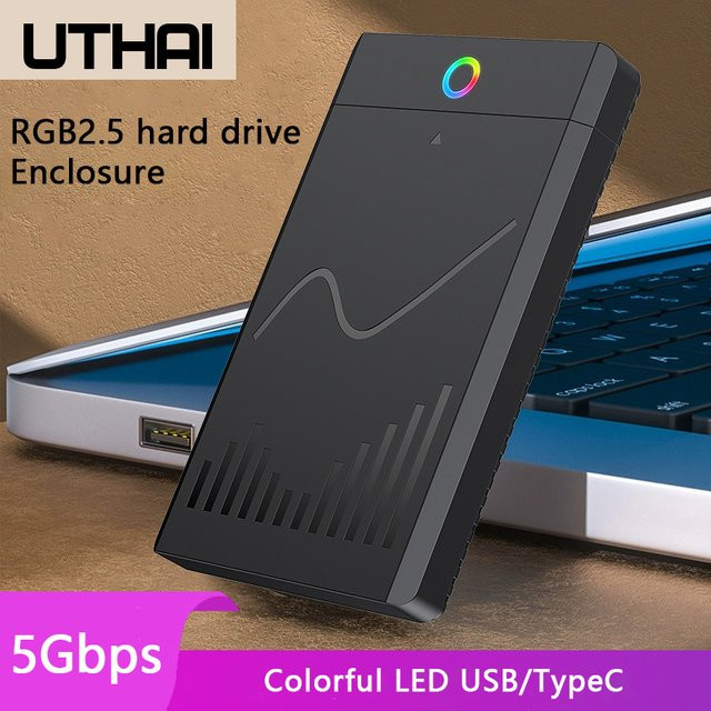 UTHAI 2,5-Zoll-SSD-Gehäuse in Schwarz mit USB Typ-C für externe Speichererweiterung - Bild 1