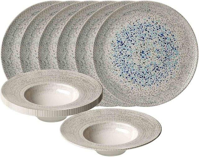 Ritzenhoff & Breker Gourmet-Set Rimini Mosaik Dinner-Service aus Keramik, 12er Set, Multicolor (Beige, Grau, Multicolour) mit geometrischem Design - Bild 1