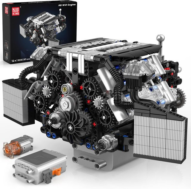 Mold King 10230 W12 Motor Bausteine Set mit 871 Teilen, MOC Mini Getriebe Modell in Grau und Multicolour für Kinder und Erwachsene - Bild 1