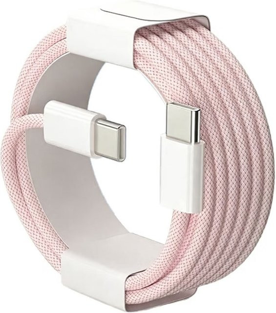 60W USB-C zu USB-C Schnellladekabel aus nylon geflochtenem Material für iPhone 15, 16, 17 Pro Max und Samsung Typ-C in Gelb und Pink - Bild 1