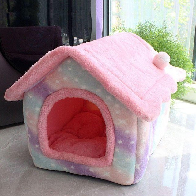 Faltbares Katzenbett von Household supplies MH als warme Katzenhöhle für kleine Haustiere, Farbe: Pink, B/T/H: 30 x 36 x 31 cm - Bild 1