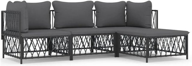 vidaXL 4-tlg. Garten-Lounge-Set in L-Form mit Kissen, Anthrazit, pulverbeschichteter Stahl und Textilene - Bild 1