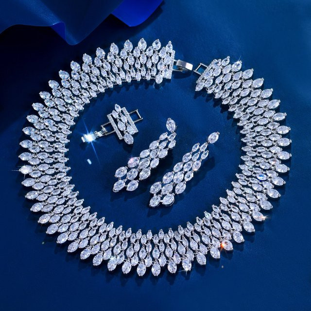 CWWZircons Schmuck-Set, Halskette, Ohrringe, Zirkonia, Silber, Damen - Bild 1