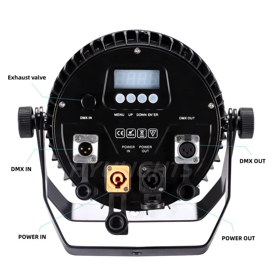 HYULIGHTS LED Par Effektleuchte RGBWA UV 6in1 IP65 Wasserdicht Aluminium Schwarz - Bild 3