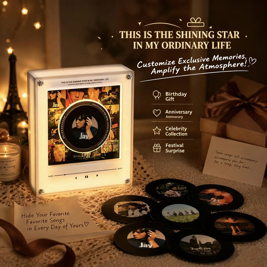 JOYTOP Michael Jackson Sammlerstück NFC Kühlschrankmagnet mit LED-Licht und drehbarem Vinyl-Musikplayer, Weiß - Bild 5