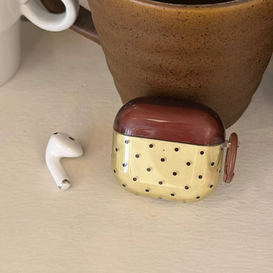 Stoßfeste Apple AirPods Schutzhülle mit Anhänger im Vintage Polka-Dot Design, transparent Grün-Braun - Bild 4