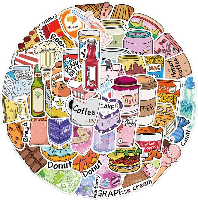 50-teiliges Set wasserfeste Original-Snack-Club-Aufkleber von BulingBulingStickers Store in Multicolour für DIY-Dekoration von Notebooks, Laptops, Tagebüchern und Handyhüllen - Bild 1