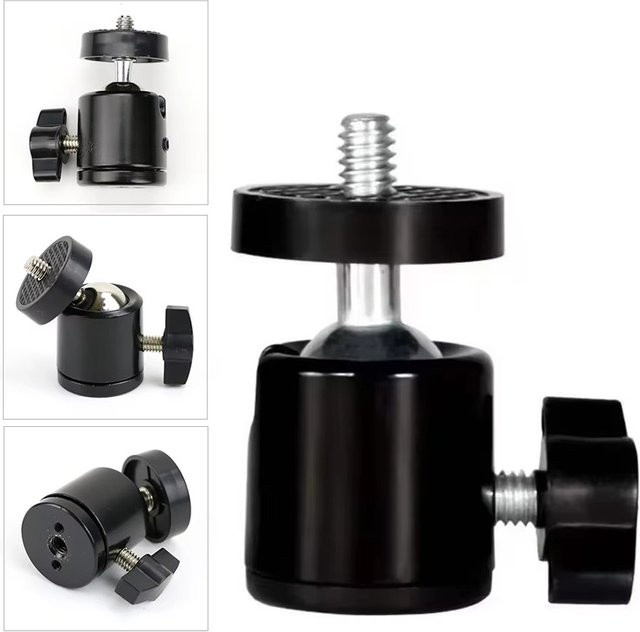 AILEHKUO Universeller Mini-Kugelkopf-Stativadapter mit 1/4-Zoll-Schwenkfunktion in Schwarz für GoPro 13, Insta360, DSLR-Kameras, Camcorder und Lichtstativ-Zubehör - Bild 1