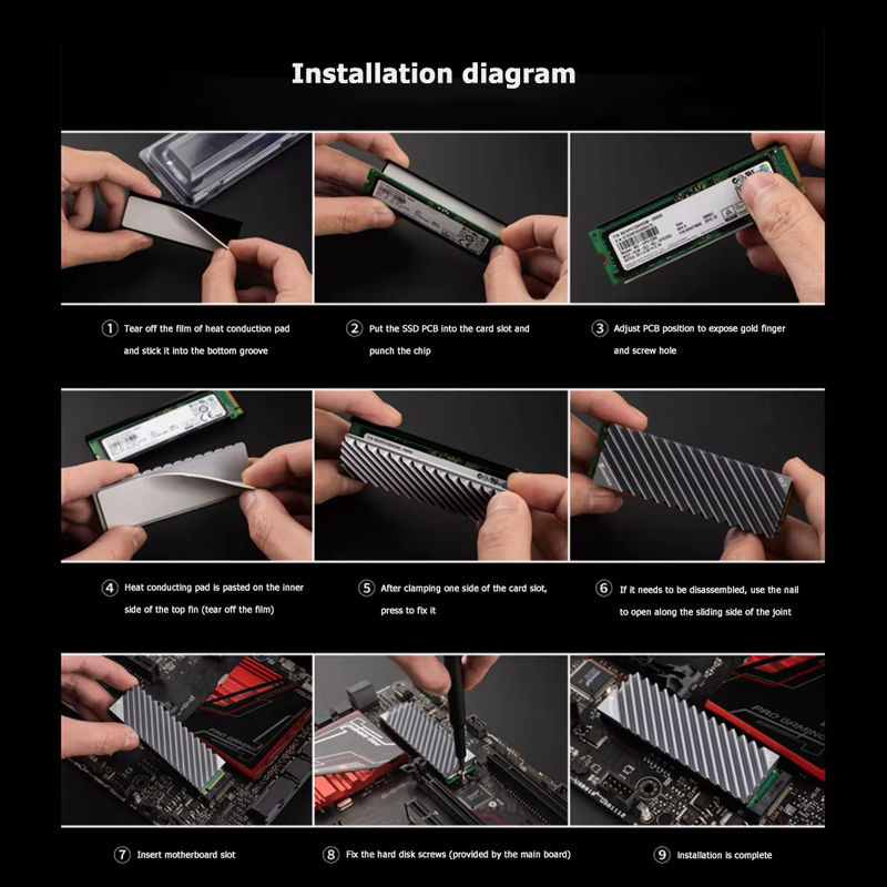 Ninth World M.2 NVMe SSD Kühlkörper aus Aluminium in Rot mit thermischem Silikonpad für 2280 Solid State Festplatten - Bild 5