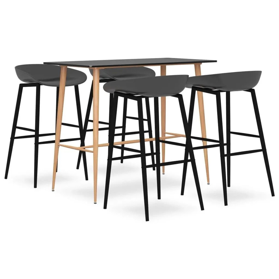 vidaXL 5-teiliges Bar-Set in Schwarz und Grau mit Tisch und Stühlen für Bars, Pubs und Restaurants - Bild 2