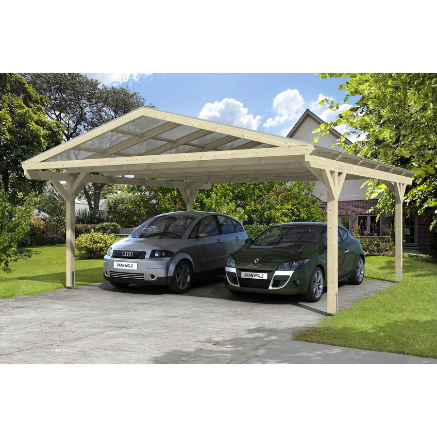 Skan Holz Carport Westerwald Satteldach aus Fichten-Leimholz in Beige mit Polycarbonat-Dach B/T: 570 x 648 cm, Höhe: 308 cm - Bild 5
