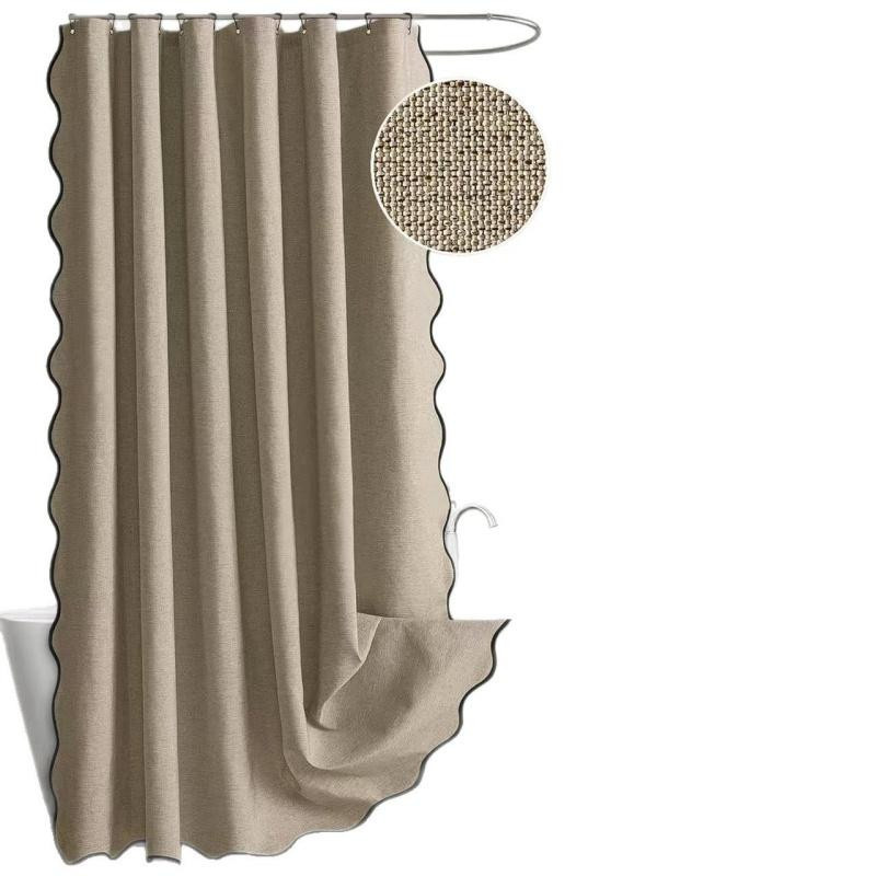 Wasserdichter Duschvorhang aus Kunstleinen mit Wellenkante in Schokoladenbraun, B/H: 240 x 240 cm - Bild 1