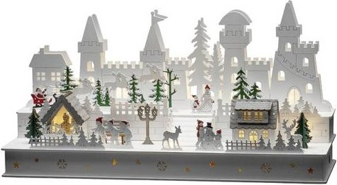 Konstsmide LED Holzsilhouette Burg Weihnachtsdekoration in Weiß mit warmweißen LEDs, Breite: 45 cm - Bild 1