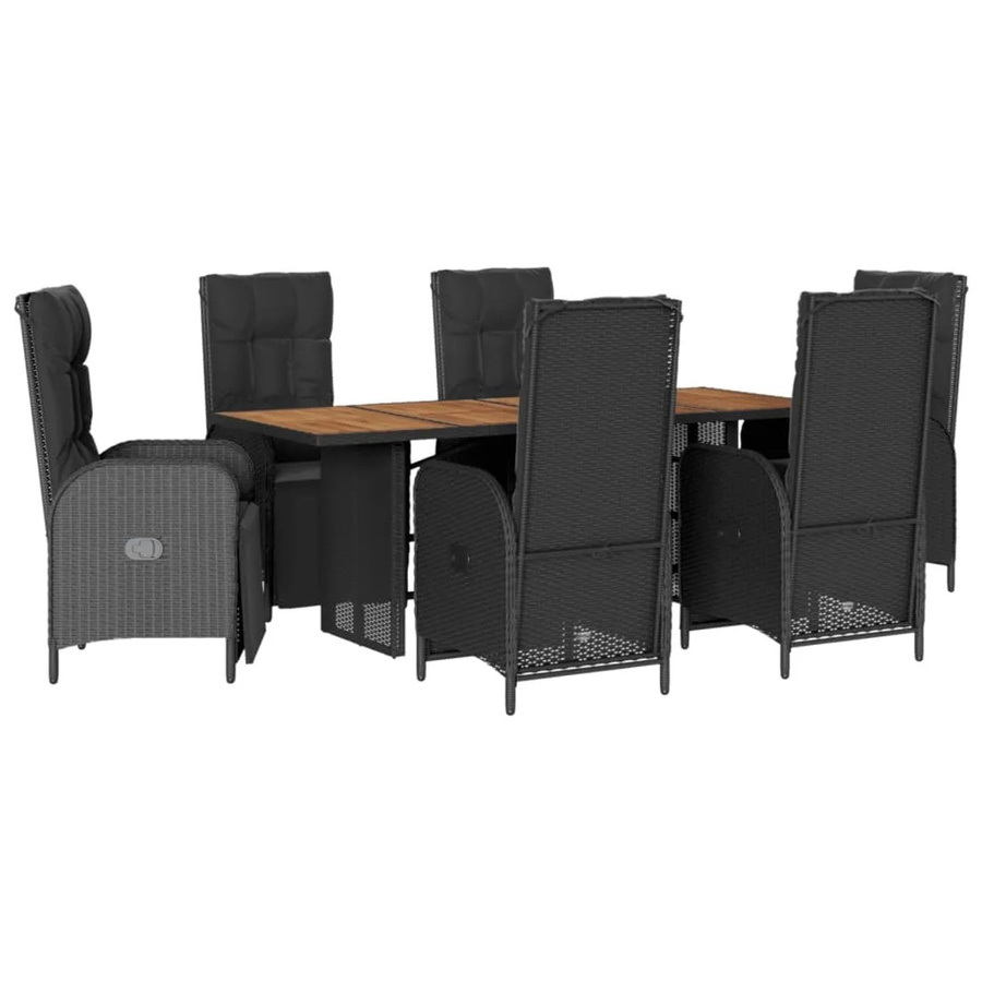 vidaXL 7-teilige Garten-Essgruppe aus Poly-Rattan und Akazienholz in Schwarz mit Kissen - Bild 2
