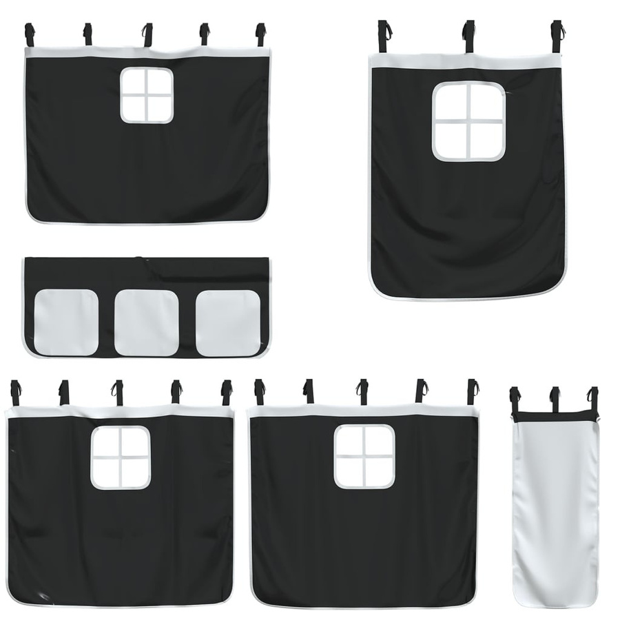 vidaXL Kinderhochbett aus Kiefernholz mit Vorhängen in Weiß und Schwarz, B/T/H: 90 x 190 x 113,5 cm - Bild 4